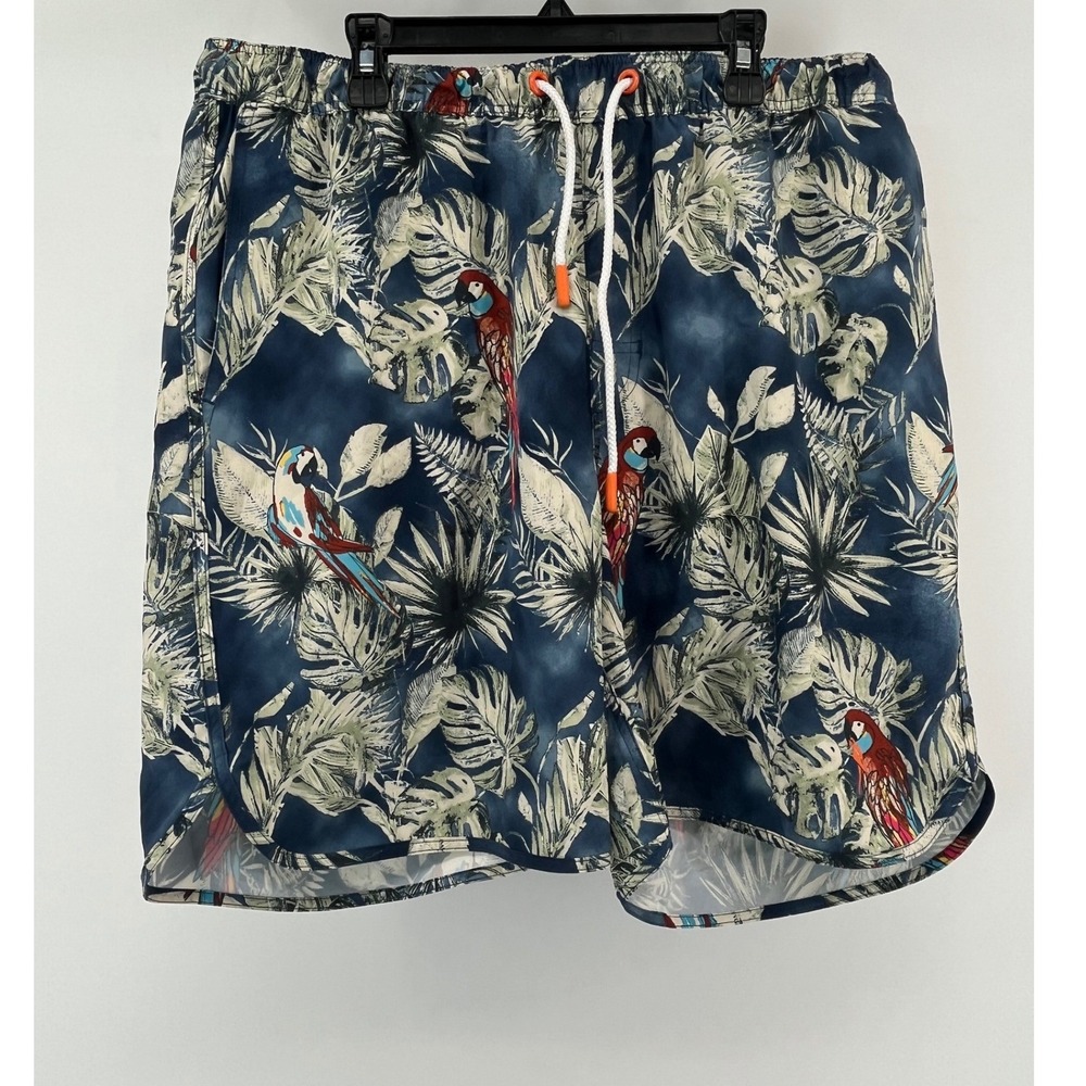 Margaritaville Swim Trunks Mens Large Blue Parrot Monstera Tropical Board Shorts